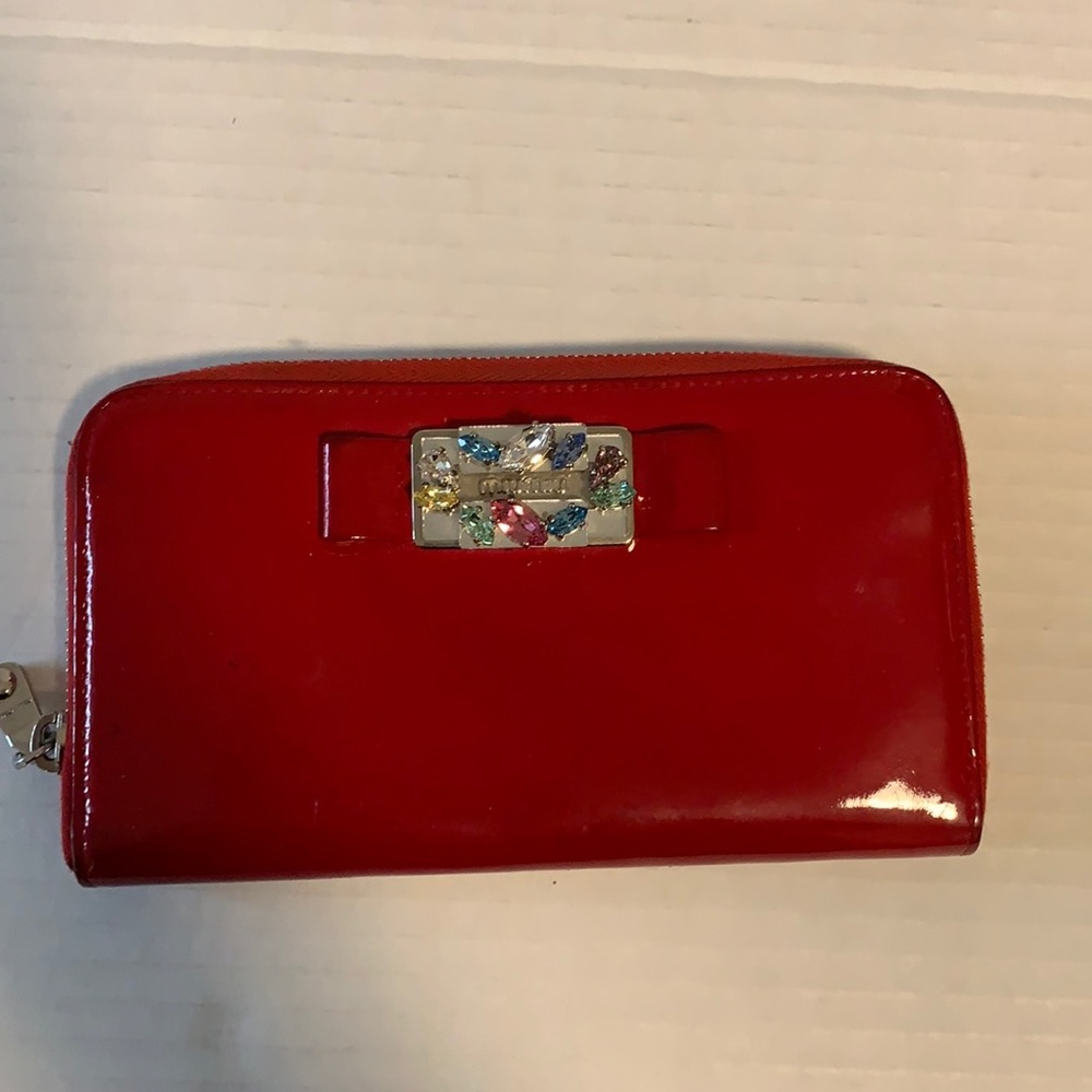Preowned Miu Miu Red Patent Leather Crystal Wallet - image 1